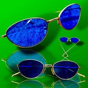 Eye Buy Direct silver cat eye +2.5 dark blue progressive lens sunglass readers